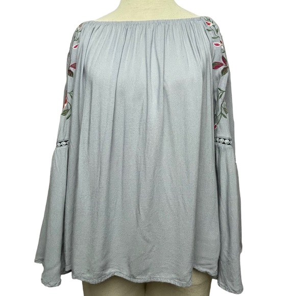 Umgee Womens Bohemian Blue/Gray Floral Embroidery Flowy Bell Sleeve Sz Small - Picture 5 of 15